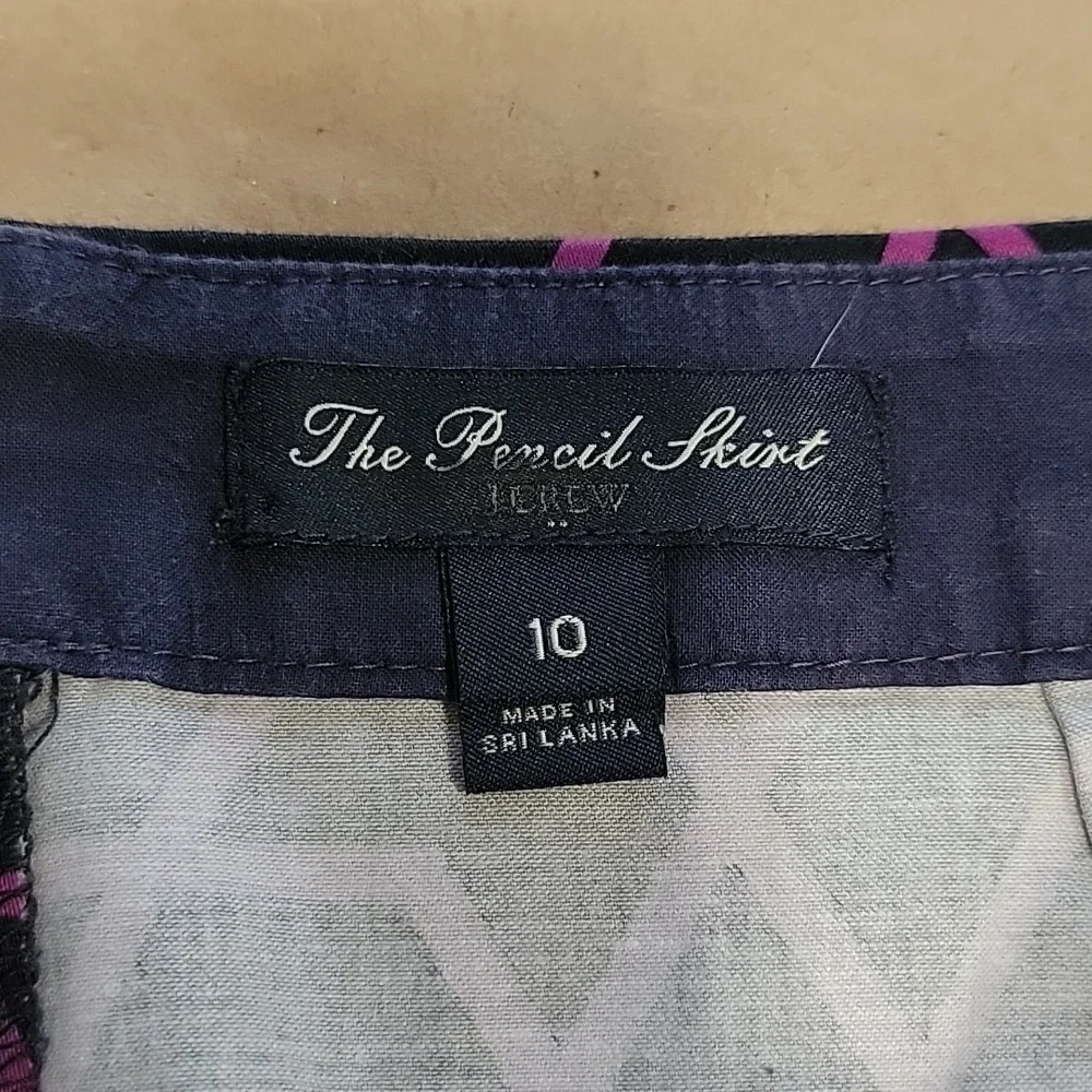 J. Crew Size 10 The Pencil Skirt, Navy Blue with Purple Geometric Pattern, NWOT
